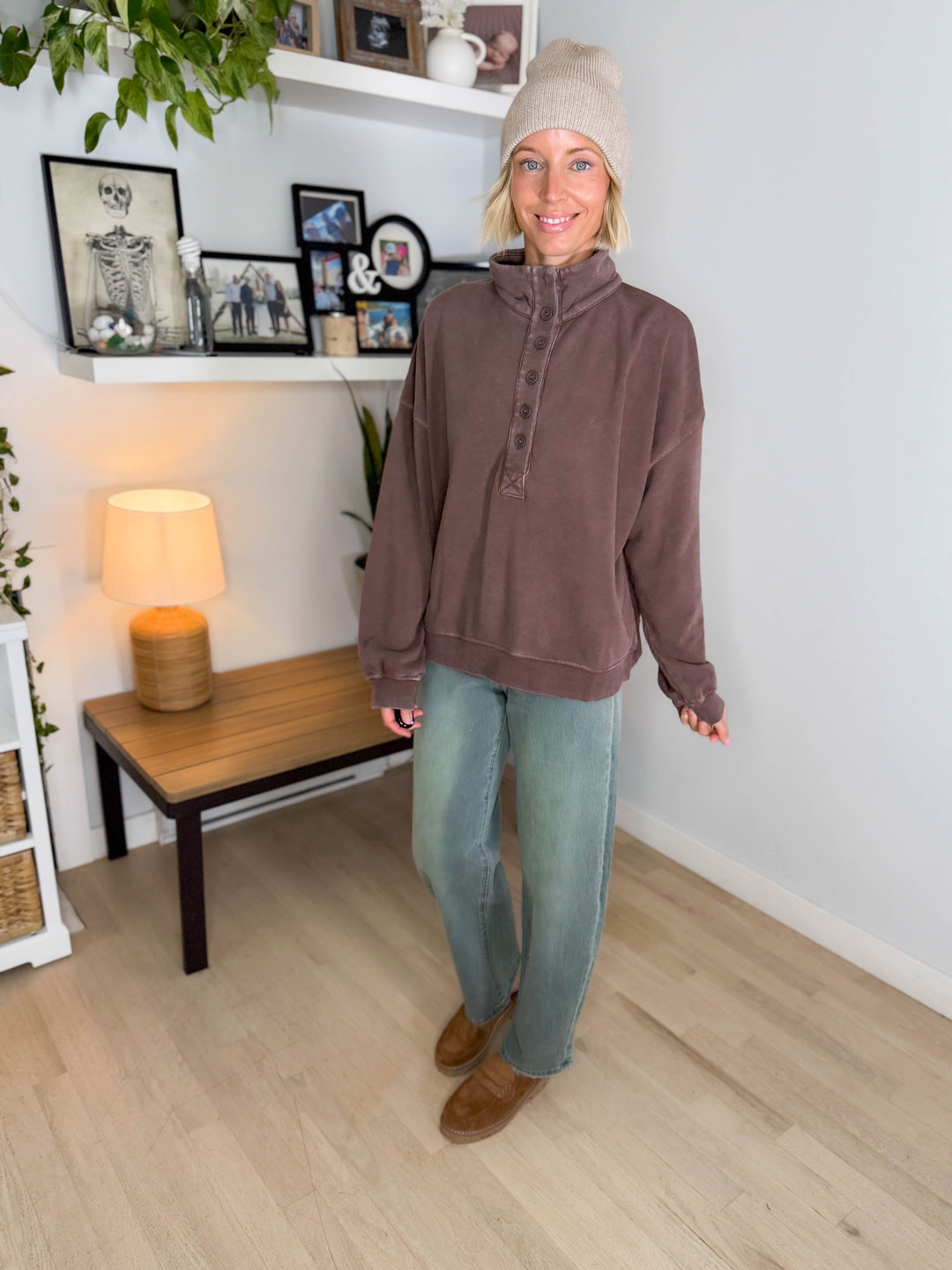 Winslow Button Up Pullover- DARK BROWN
