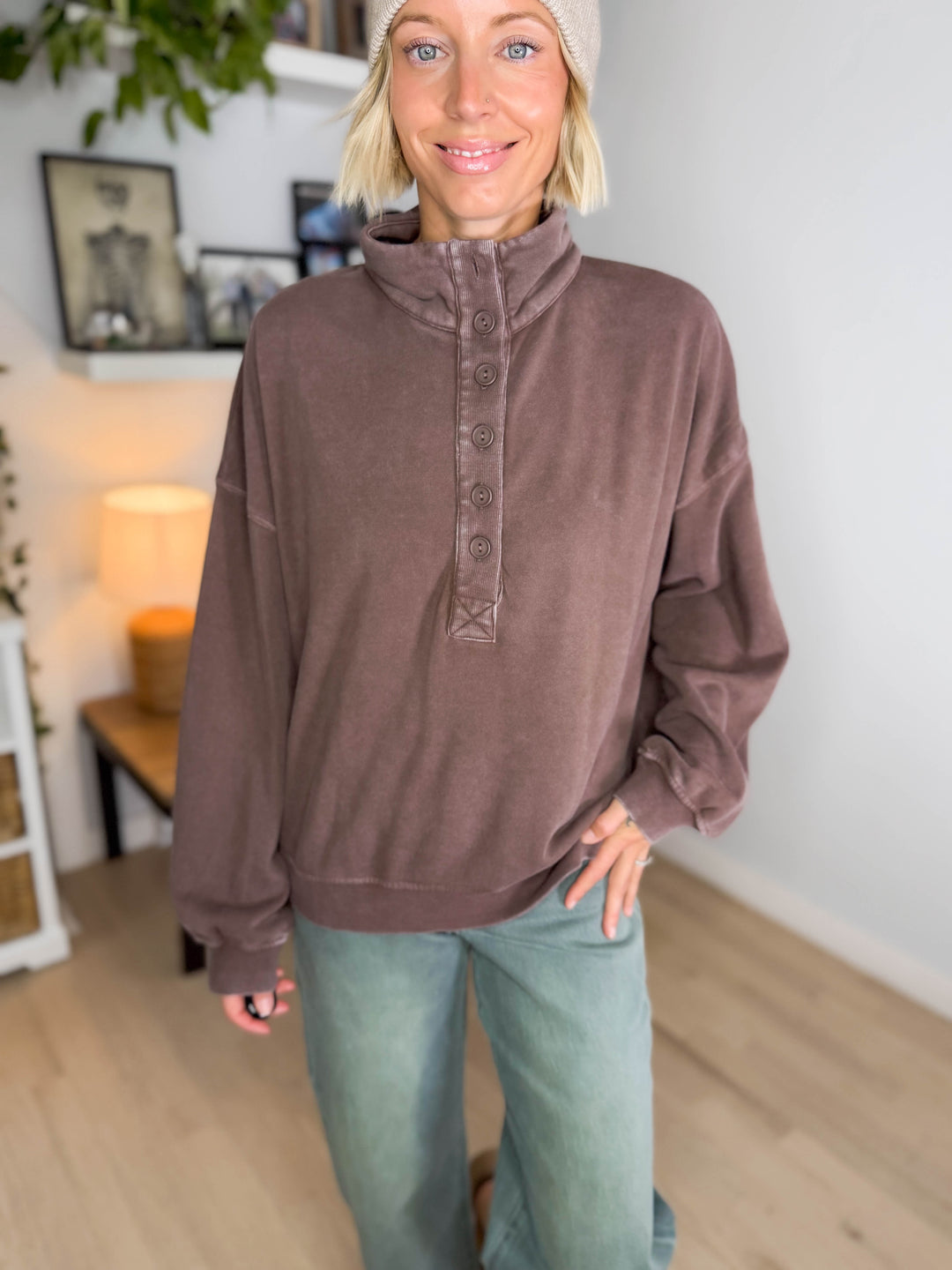 Winslow Button Up Pullover- DARK BROWN