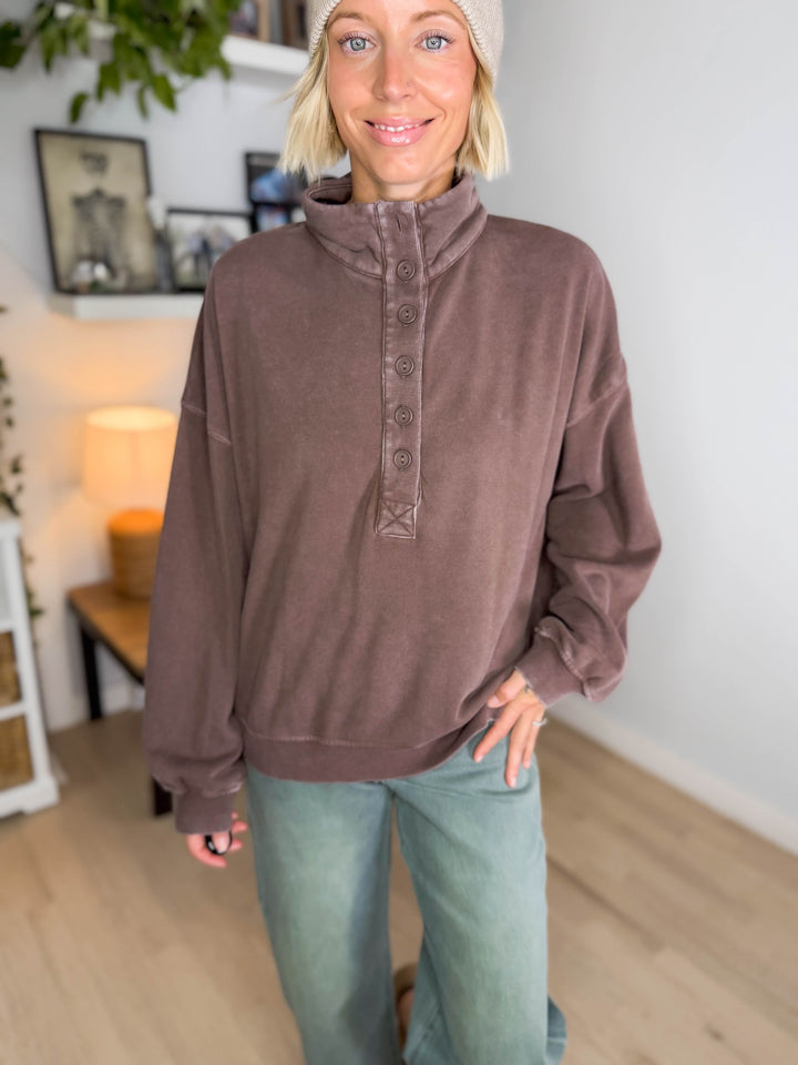 Winslow Button Up Pullover- DARK BROWN