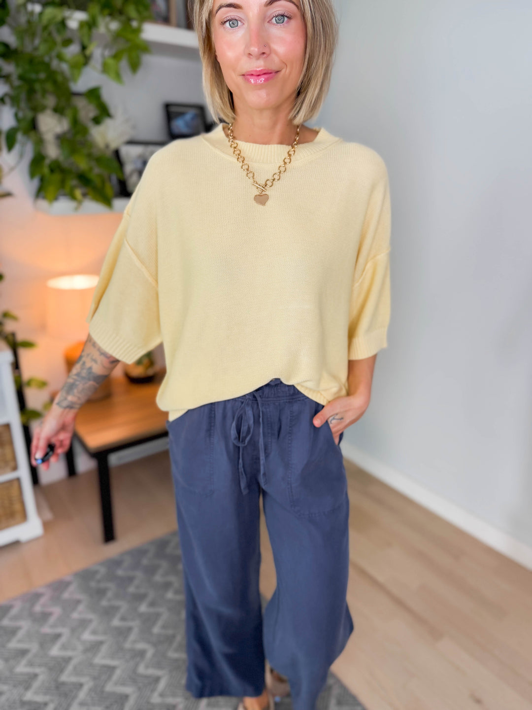 Sunspell Drop Shoulder Knit Top- YELLOW