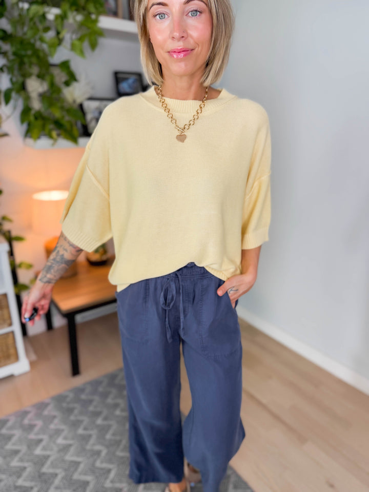 Sunspell Drop Shoulder Knit Top- YELLOW
