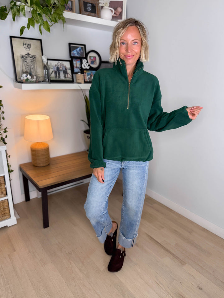 Harvest Sun 1/4 Zip Premium Plush Fleece Pullover- PINE GREEN