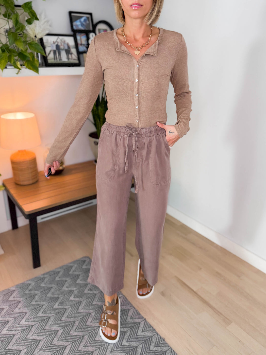 Tide Pool Tencel Wide Leg Capri- COCOA