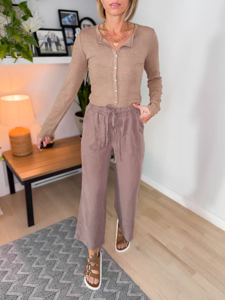 Tide Pool Tencel Wide Leg Capri- COCOA