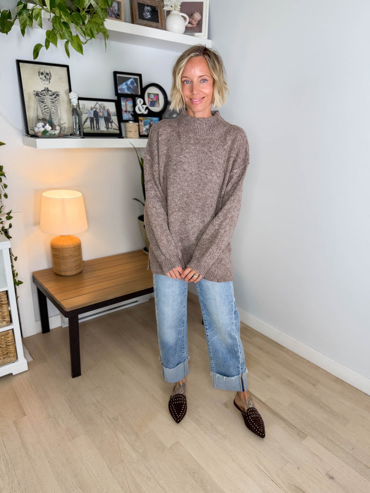 Forage Mockneck Oversized Sweater- SOFT MOCHA