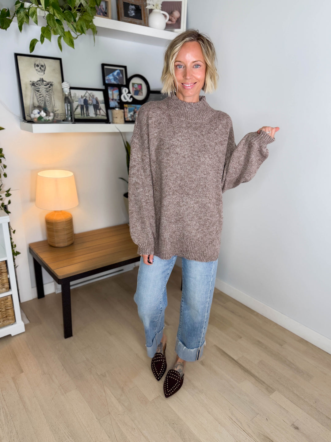 Forage Mockneck Oversized Sweater- SOFT MOCHA