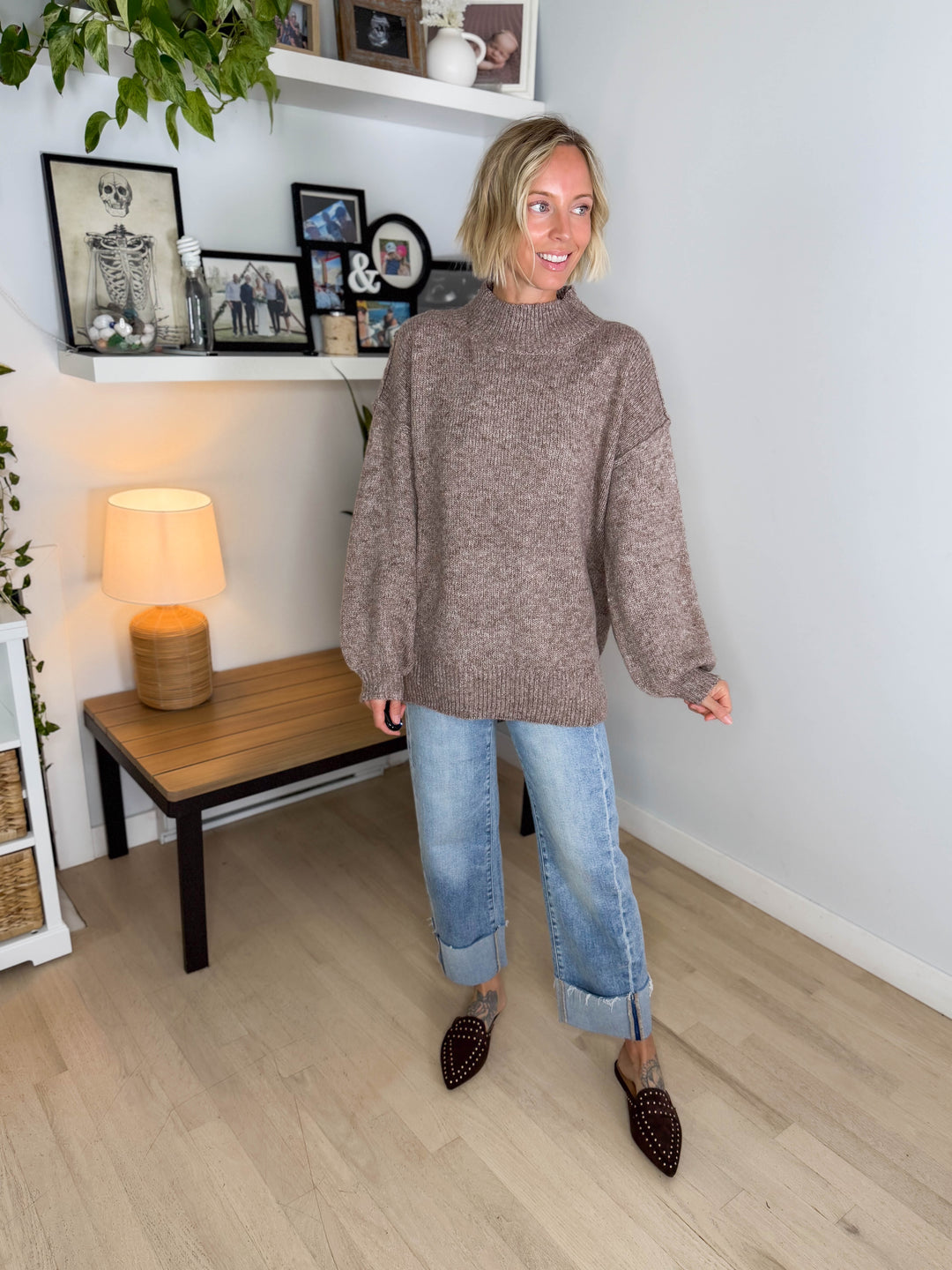 Forage Mockneck Oversized Sweater- SOFT MOCHA