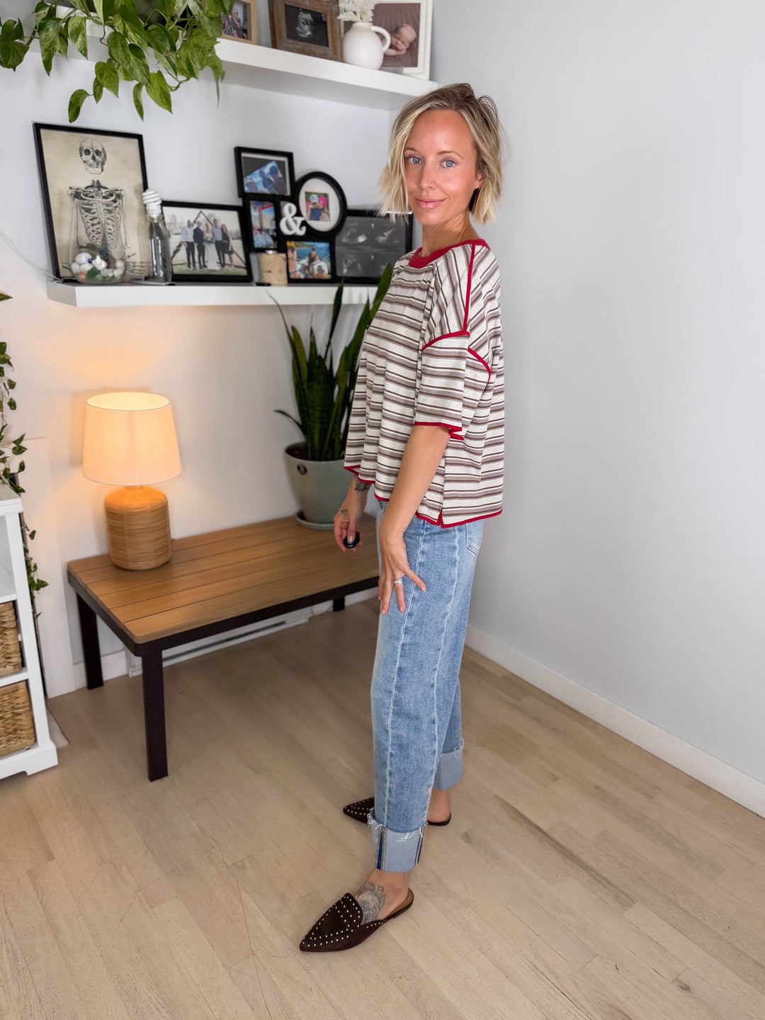 Finner Striped Short Sleeve Boxy Top- COCO STRIPE