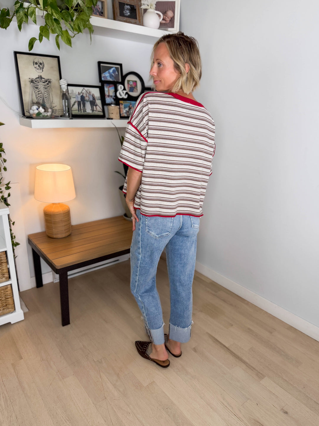 Finner Striped Short Sleeve Boxy Top- COCO STRIPE