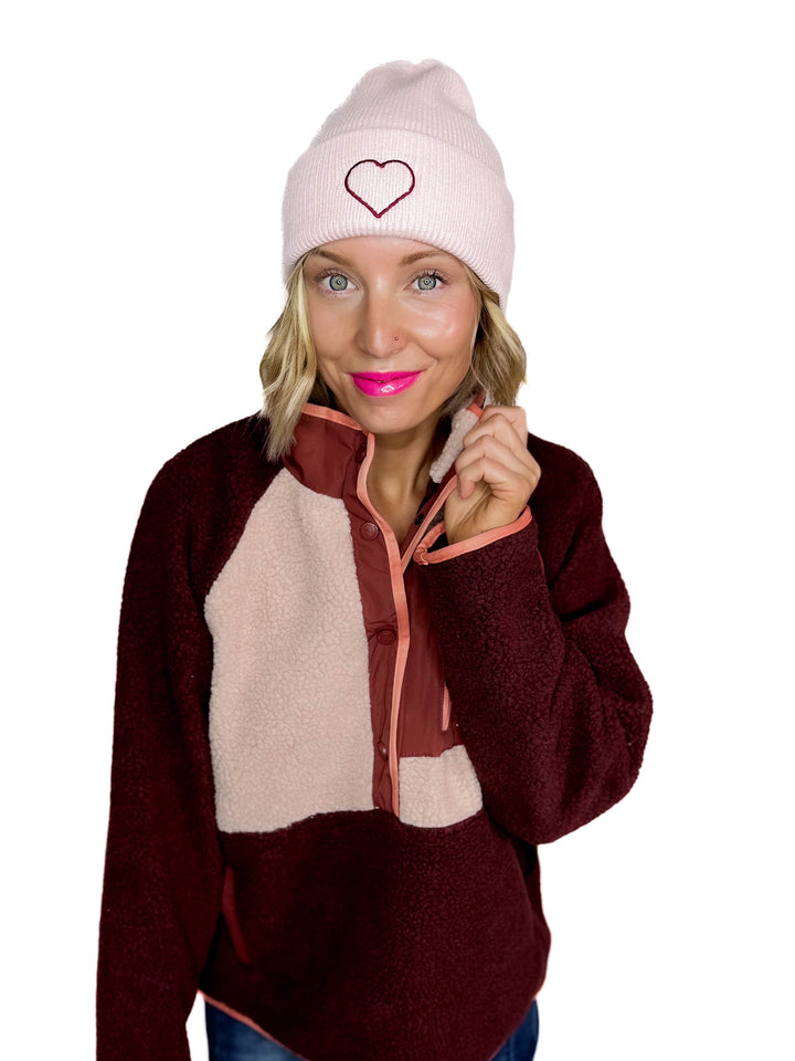 Only Alpha Life Embroidered Knit Beanie- CABARNET