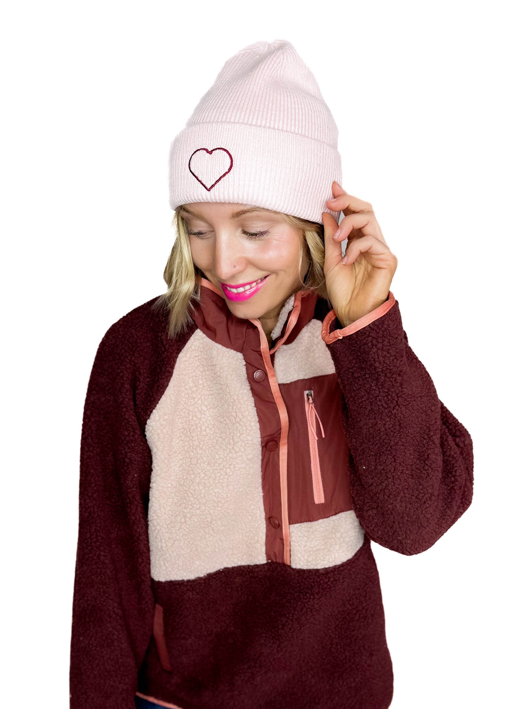 Only Alpha Life Embroidered Knit Beanie- CABARNET