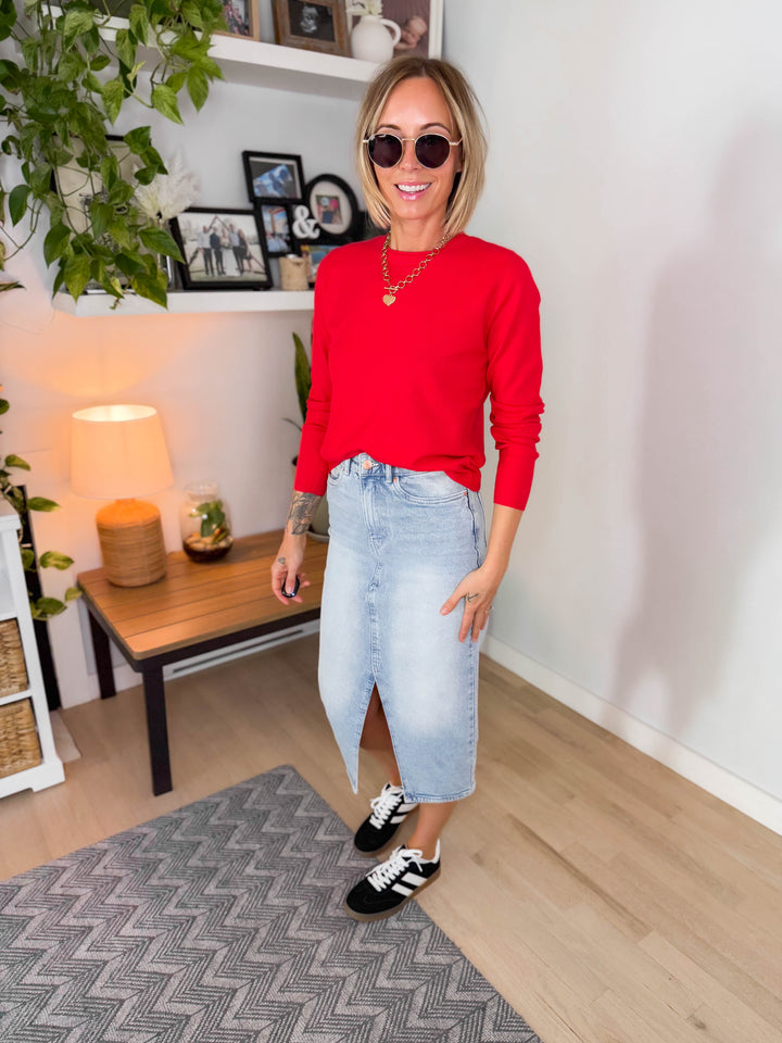 ONLY Loyal Knit Button Sweater- MARS RED