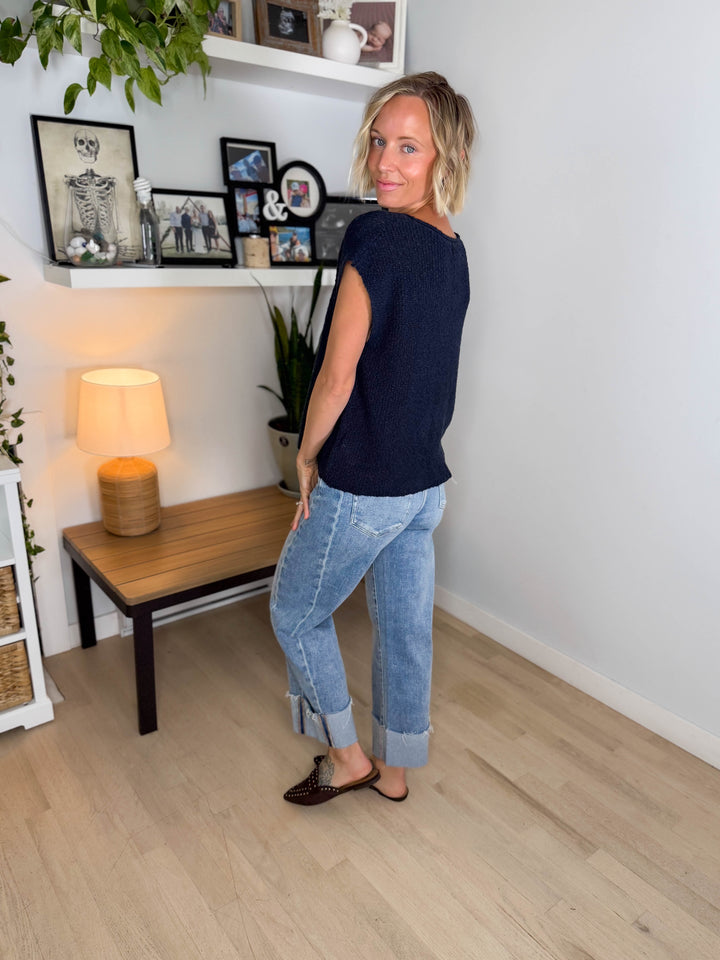 Fable Cotton Slub Sweater Top- MIDNIGHT