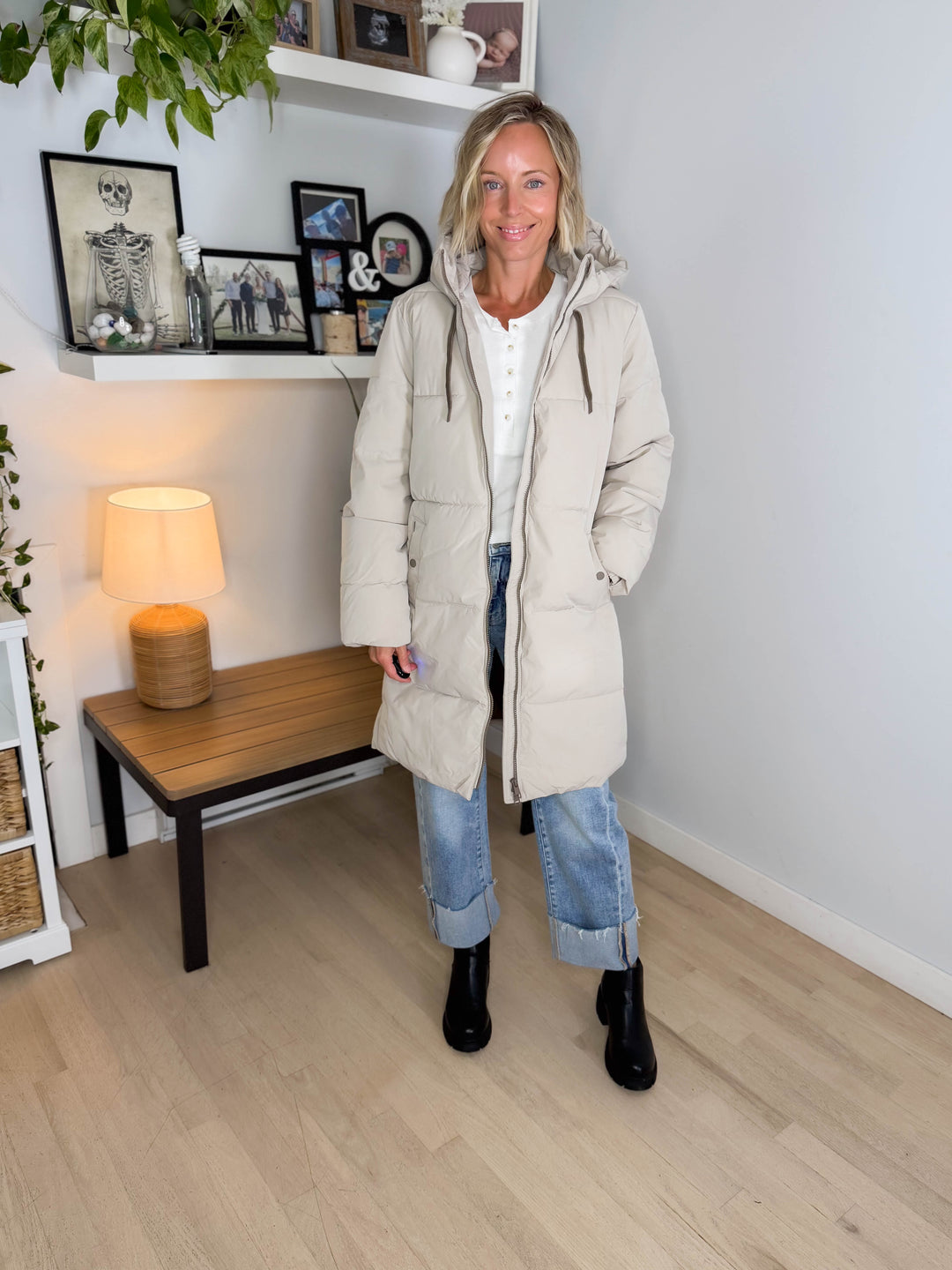 ONLY Blair Long Hooded Puffer Jacket- SILVER LINING