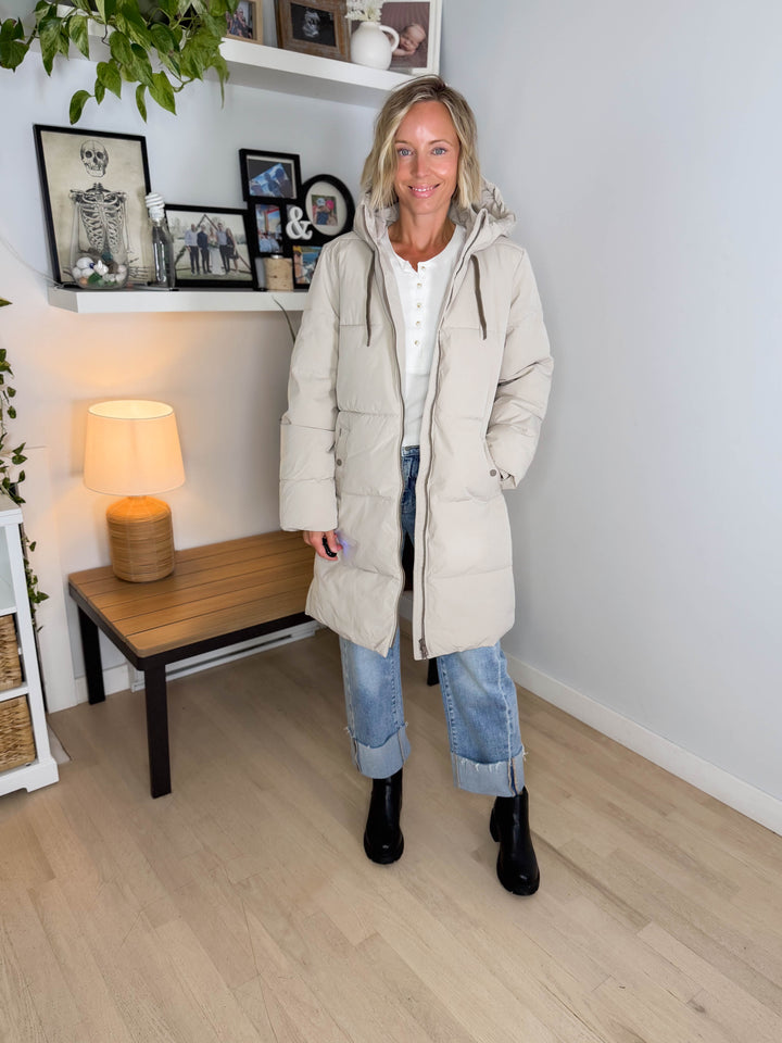ONLY Blair Long Hooded Puffer Jacket- SILVER LINING