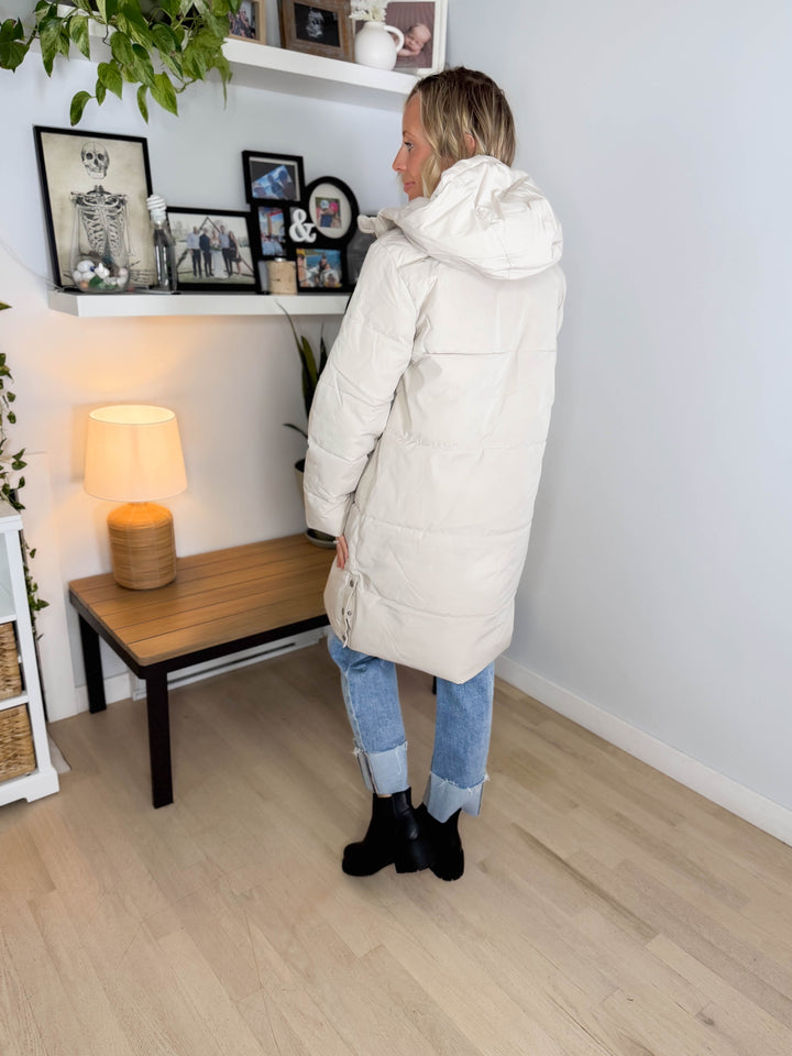 ONLY Blair Long Hooded Puffer Jacket- SILVER LINING