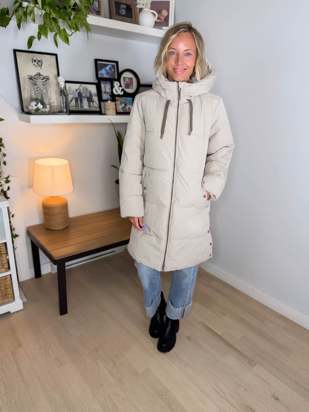 ONLY Blair Long Hooded Puffer Jacket- SILVER LINING