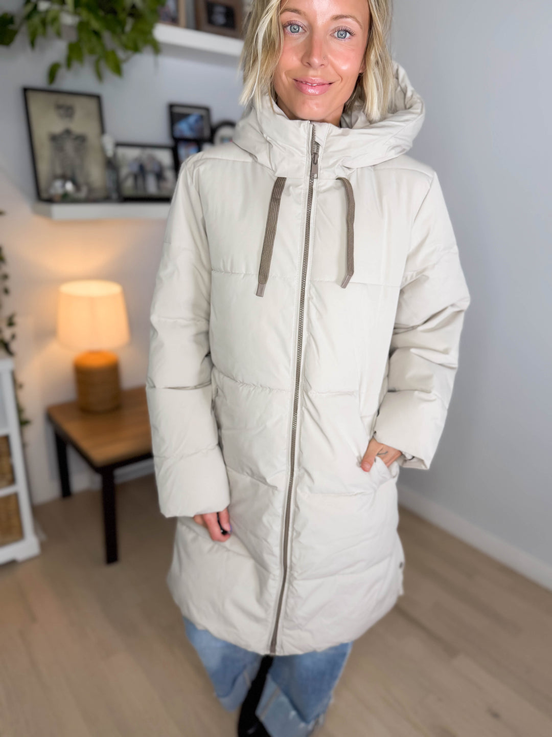 ONLY Blair Long Hooded Puffer Jacket- SILVER LINING