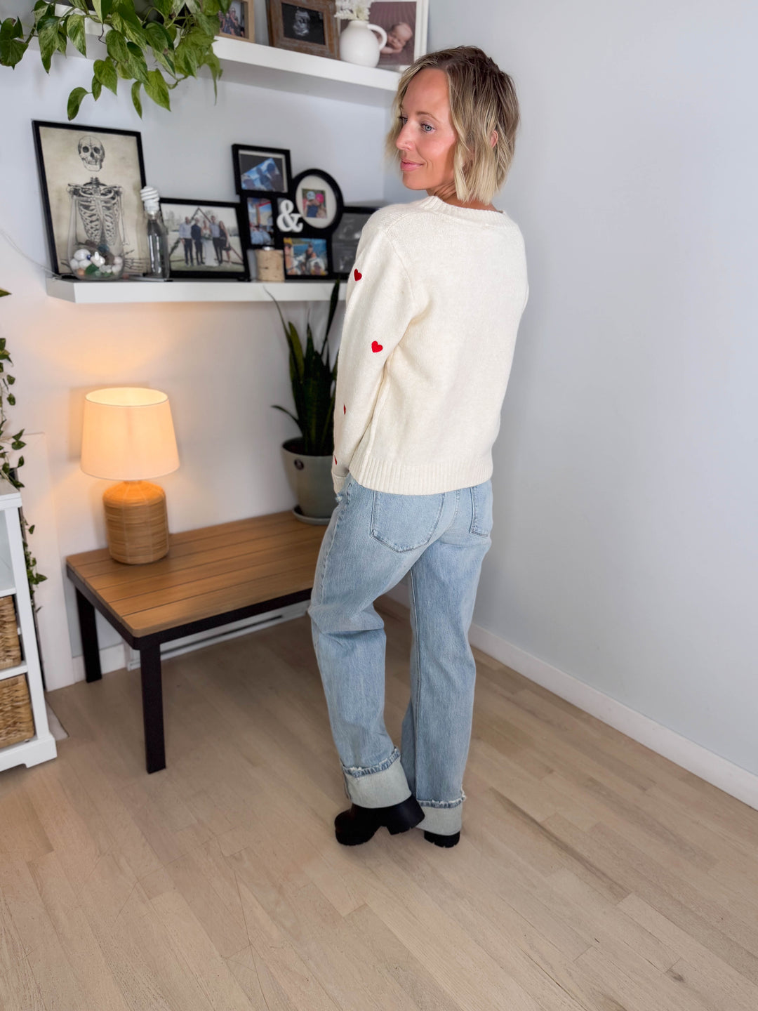 Orchard Heart Embrodiered Button Down Cardigan- ECRU