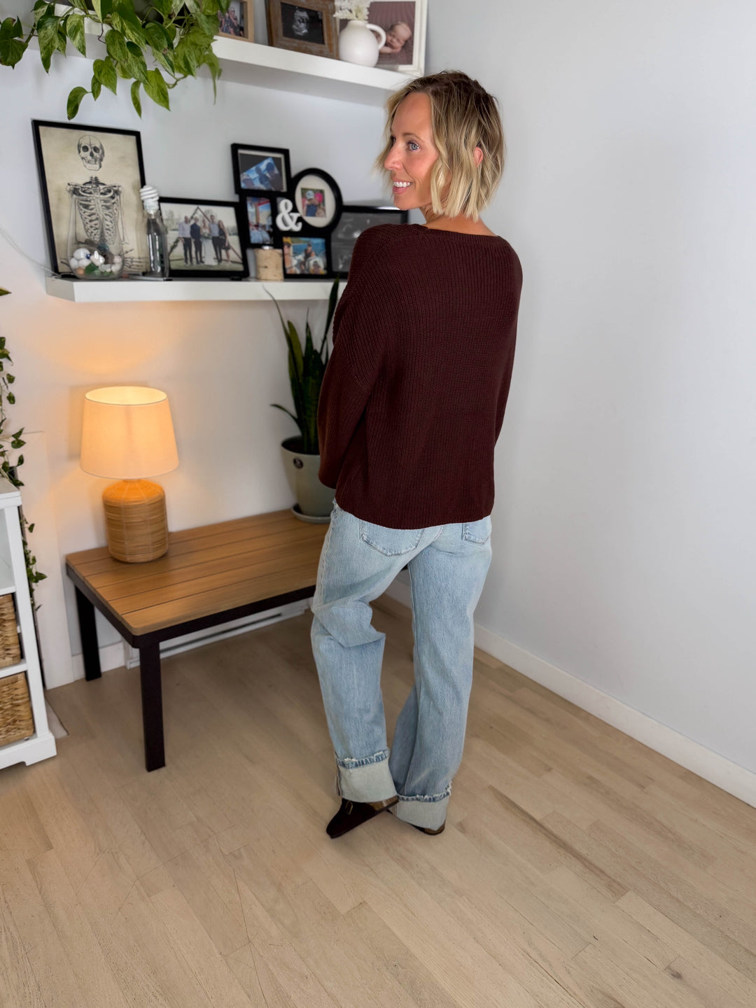 Sunday Raw Edge Pocket Sweater- CHOCOLATE BROWN