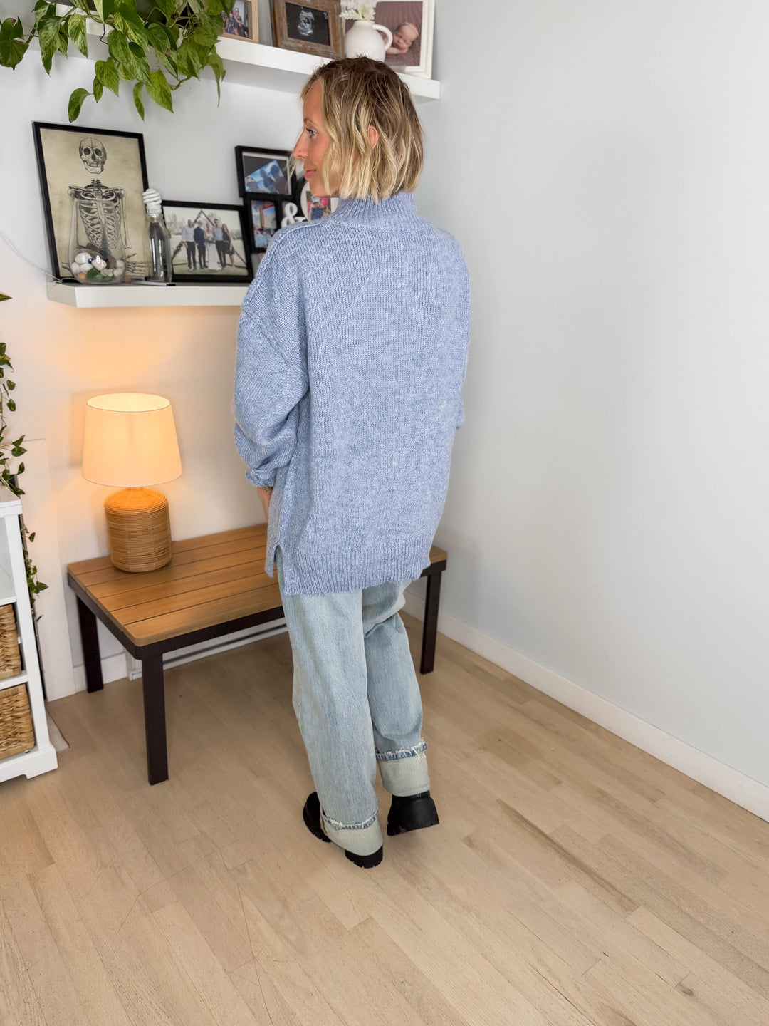 Forage Mockneck Oversized Sweater- WASHED BLUE