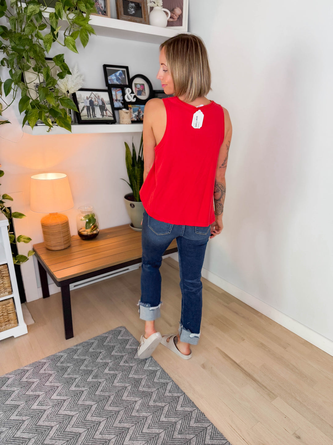 Mardy Washed Cotton Swing Tank- RED