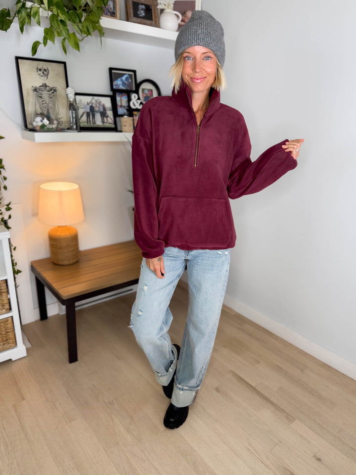 Harvest Sun 1/4 Zip Premium Plush Fleece Pullover- PLUM