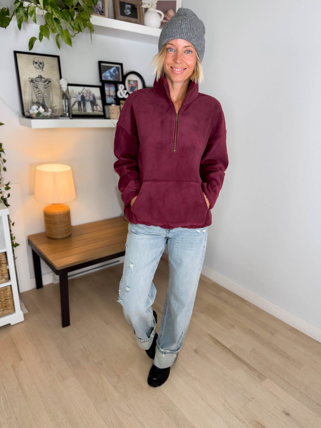Harvest Sun 1/4 Zip Premium Plush Fleece Pullover- PLUM
