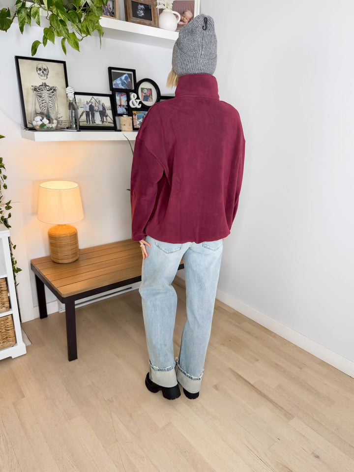 Harvest Sun 1/4 Zip Premium Plush Fleece Pullover- PLUM