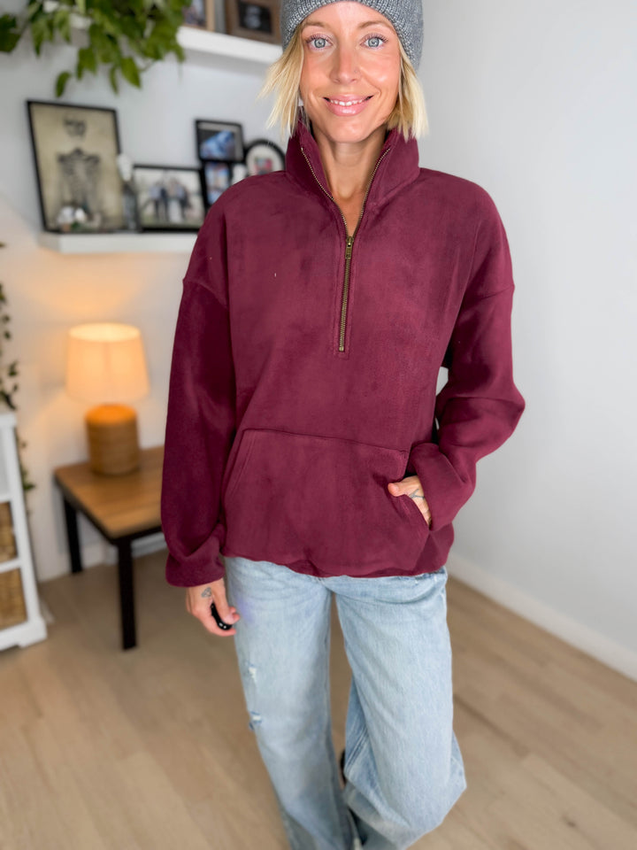Harvest Sun 1/4 Zip Premium Plush Fleece Pullover- PLUM