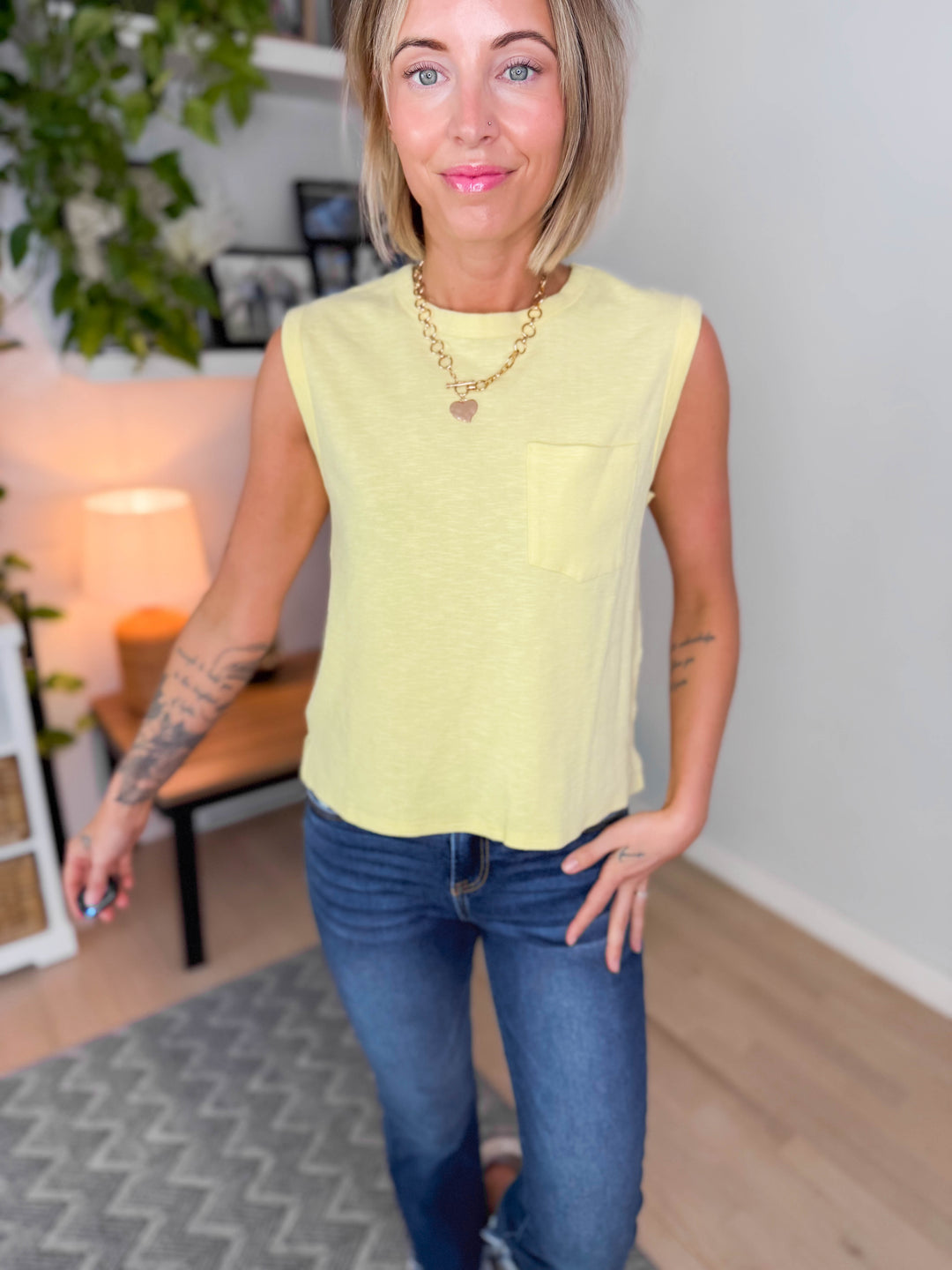 Zosia Cotton Pocket Tank- PALE YELLOW-FINAL SALE