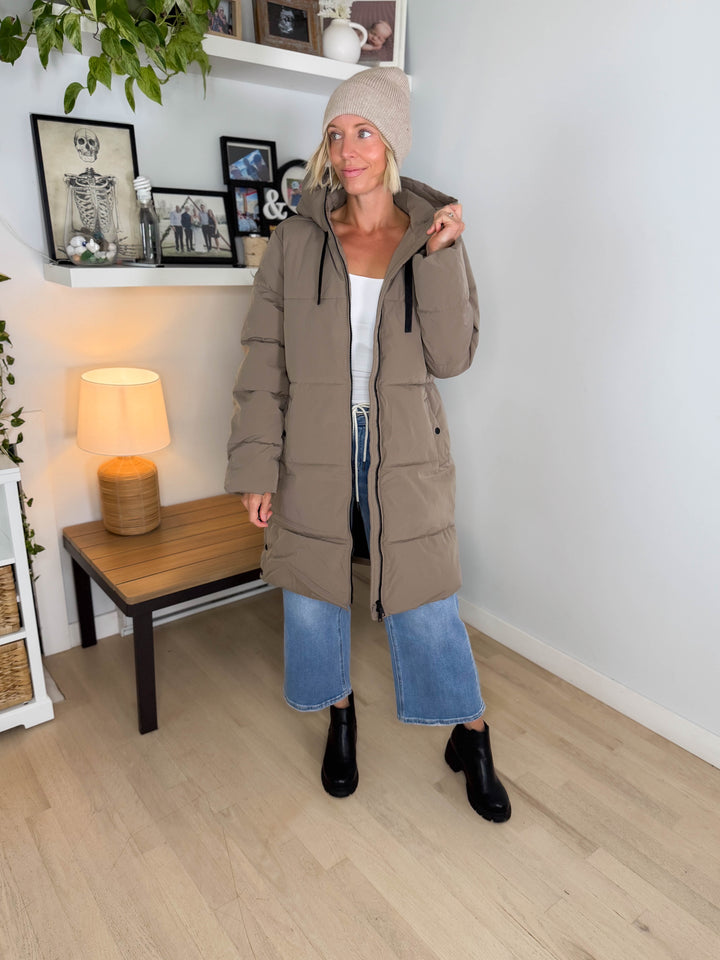 ONLY Blair Long Hooded Puffer Jacket- WALNUT