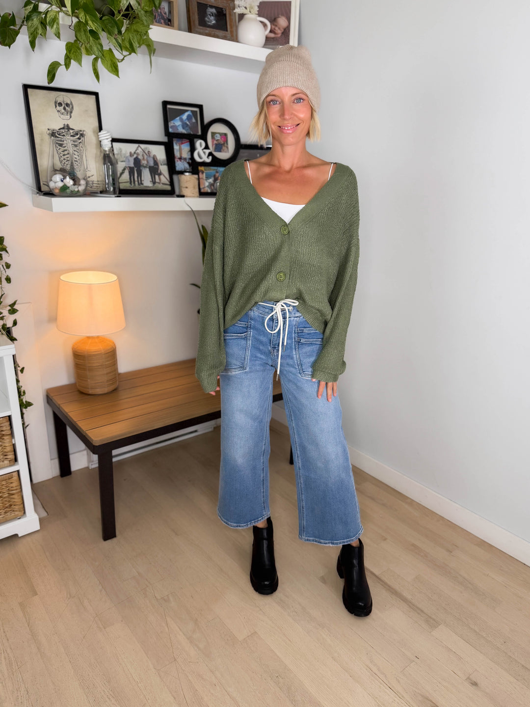 Bronte Button Down Cropped Cardigan- SAGE