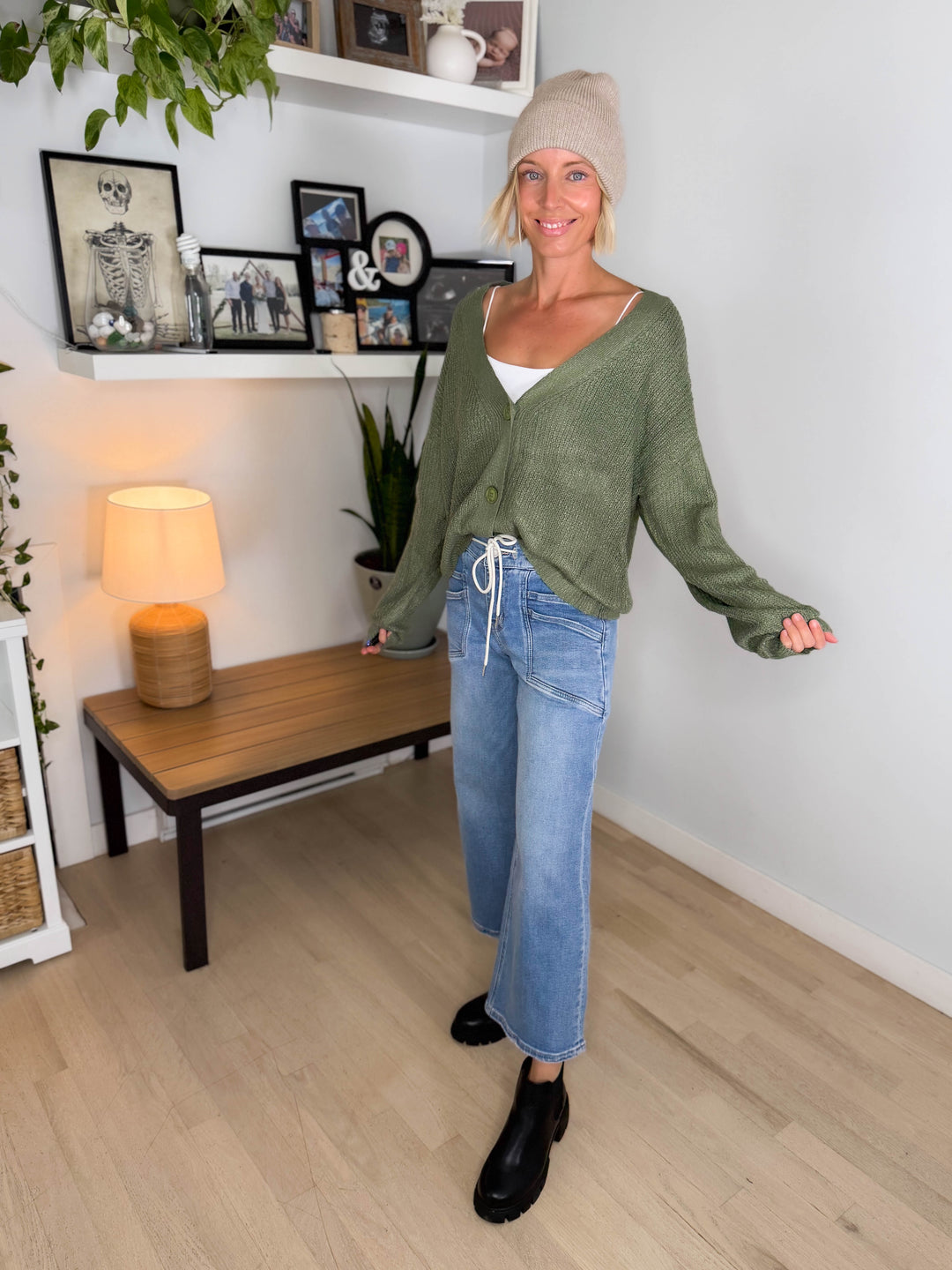 Bronte Button Down Cropped Cardigan- SAGE