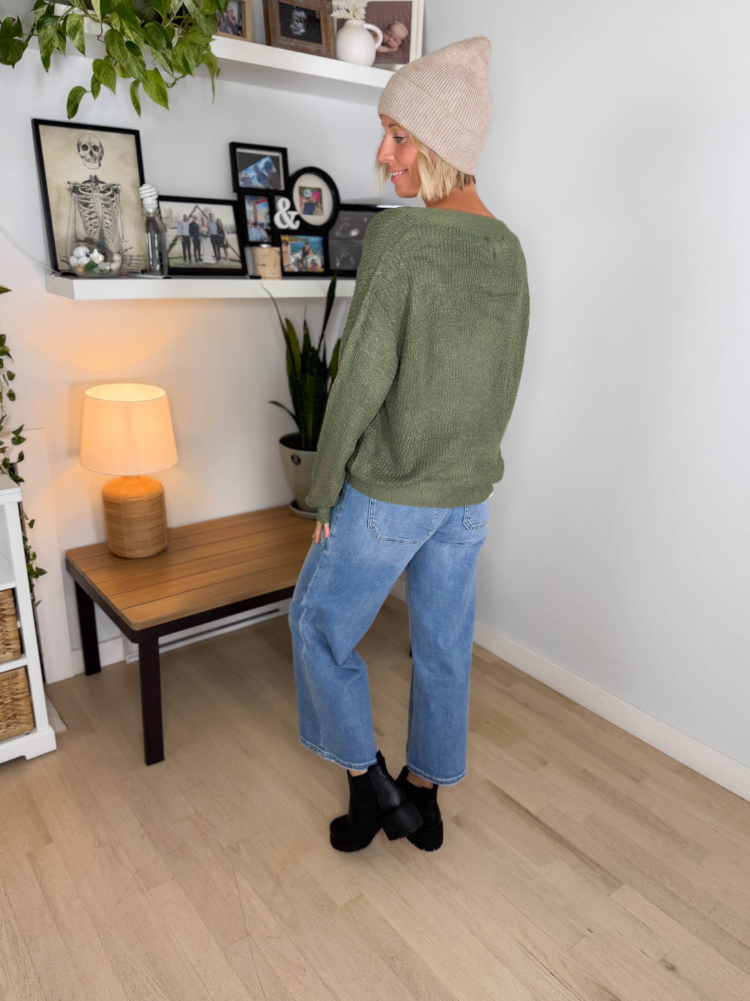 Bronte Button Down Cropped Cardigan- SAGE