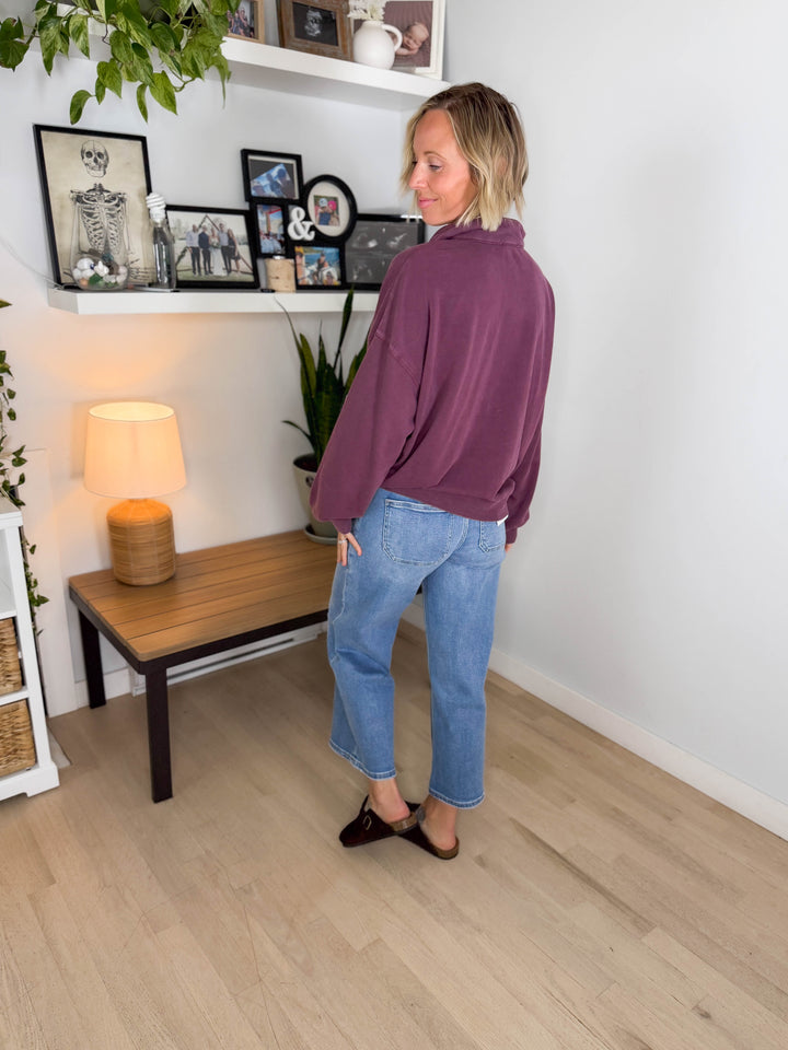 Winslow Button Up Pullover- DARK CHERRY