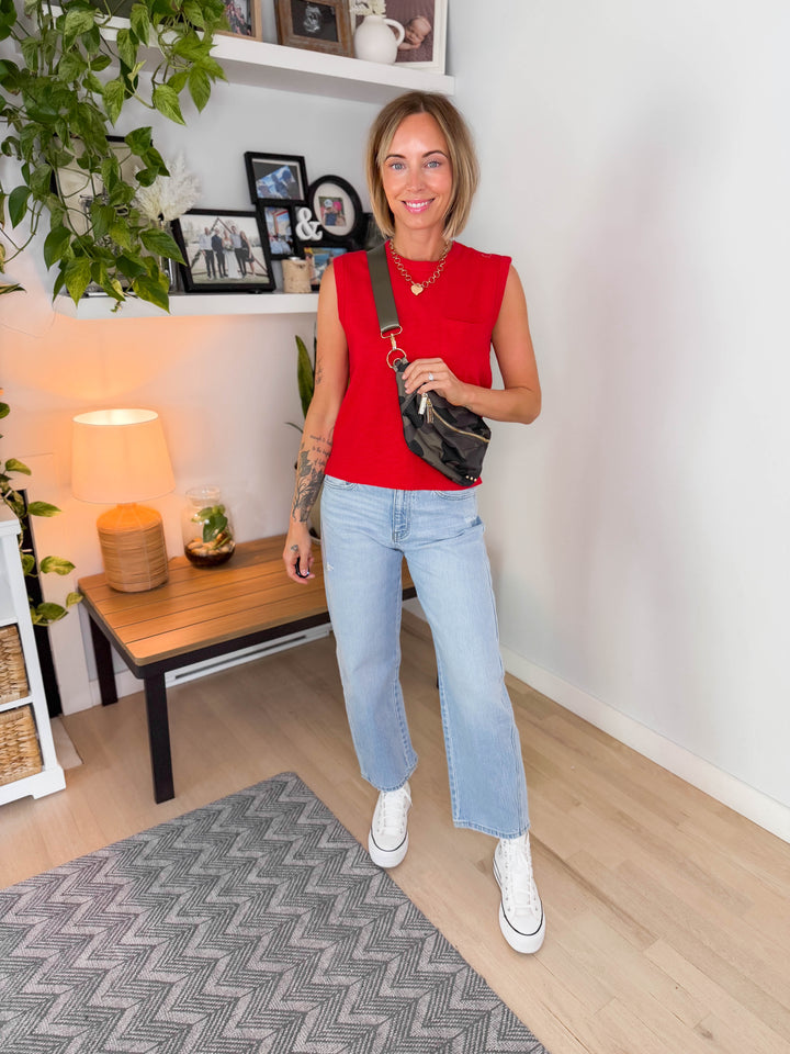 Zosia Cotton Pocket Tank- RED-FINAL SALE