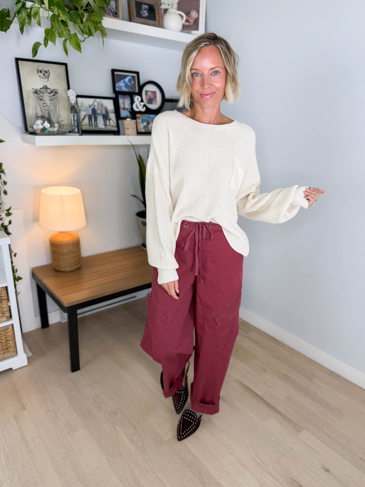 Sunday Raw Edge Pocket Sweater- CREAM