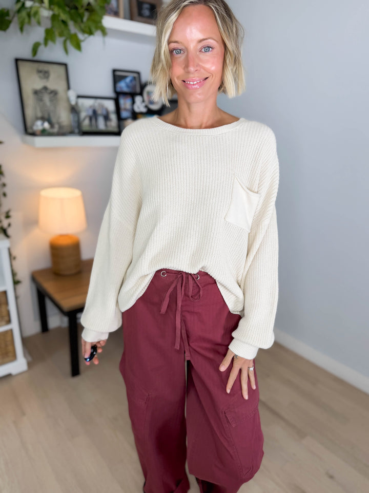 Sunday Raw Edge Pocket Sweater- CREAM