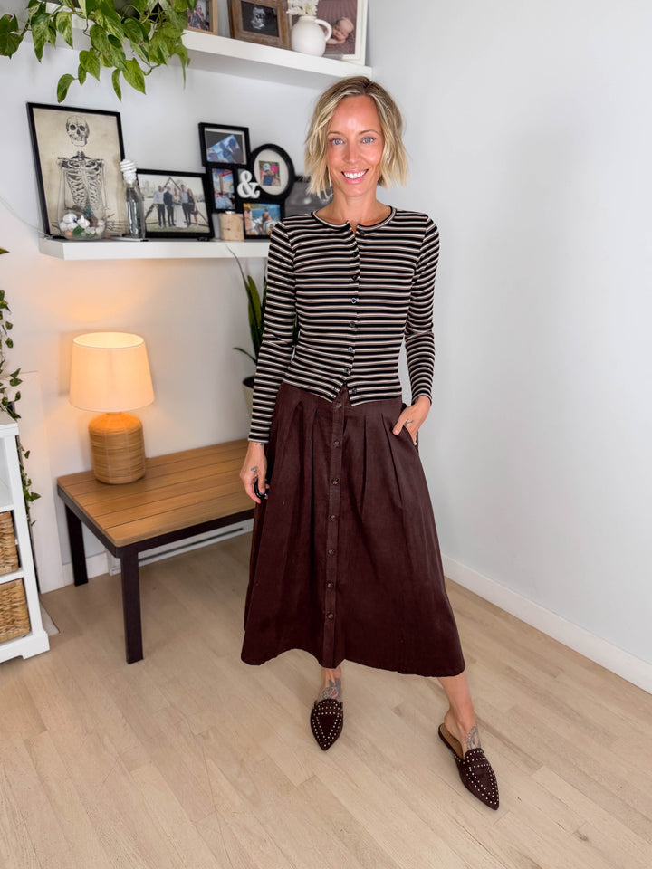 Valor Corduroy Pleated Skirt- MOCHA