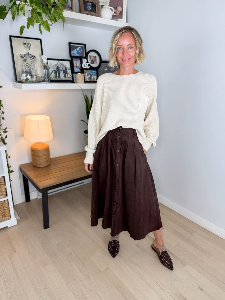 Valor Corduroy Pleated Skirt- MOCHA