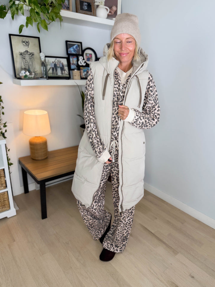 ONLY Blair Long Hooded Puffer Vest- SILVER LINING