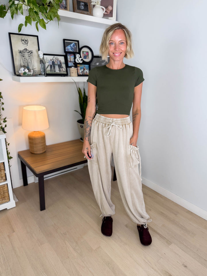 Ciderwood Cinch Tie Jogger- SANDSHELL