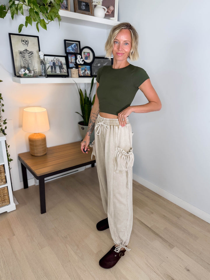 Ciderwood Cinch Tie Jogger- SANDSHELL