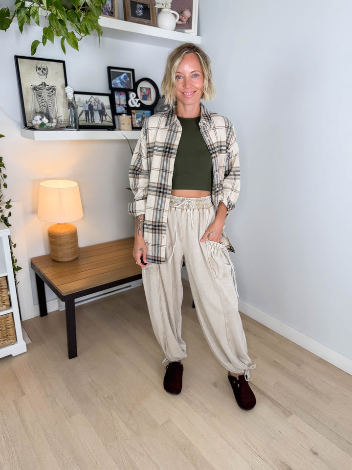 Hartleigh Washed Cotton Plaid Button Down- KHAKI MULTI