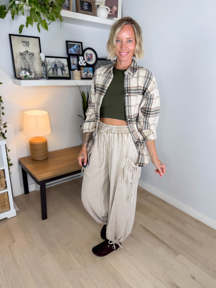 Hartleigh Washed Cotton Plaid Button Down- KHAKI MULTI