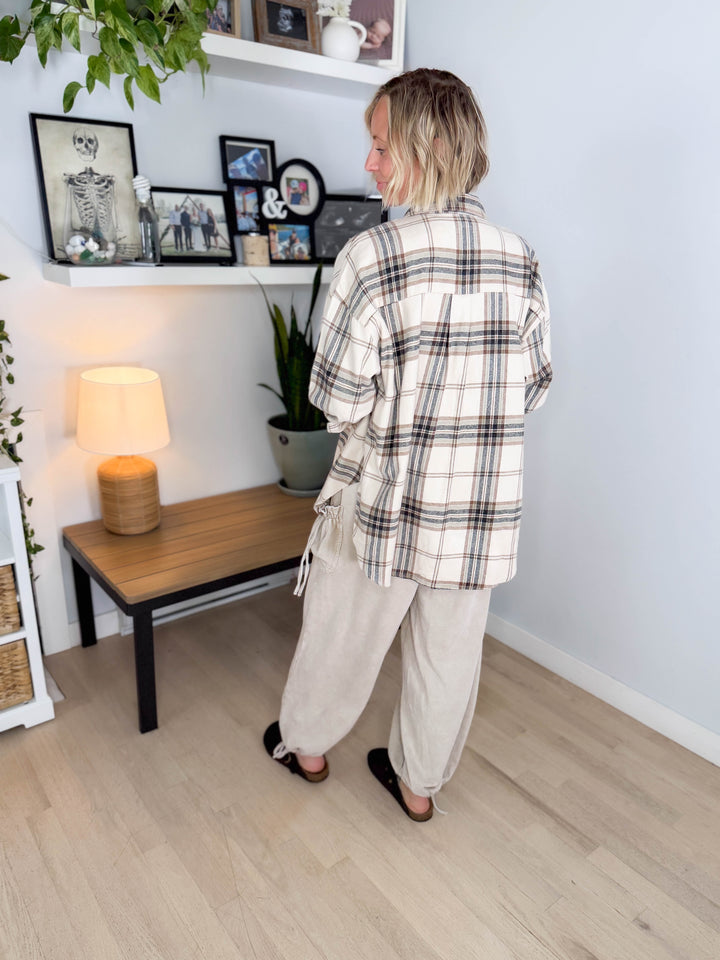 Hartleigh Washed Cotton Plaid Button Down- KHAKI MULTI
