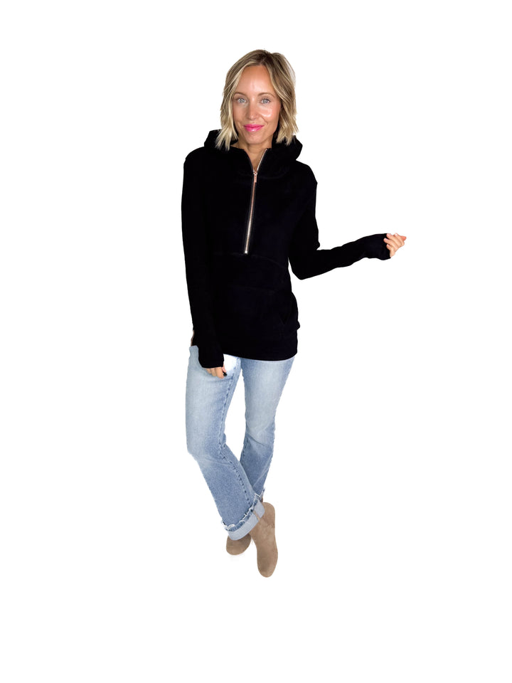 AMPERSAND AVENUE 1/2 Zip Hoodie- MIDNIGHT ROSE