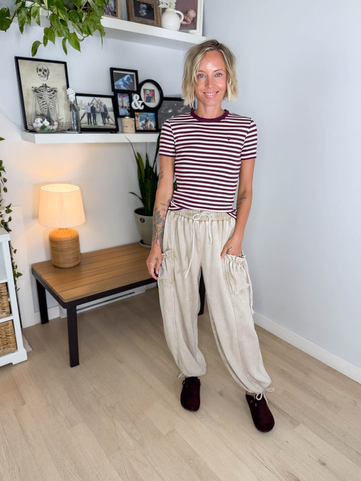 Only Val Organic Cotton Short Sleeve Top- FIG STRIPE HEART