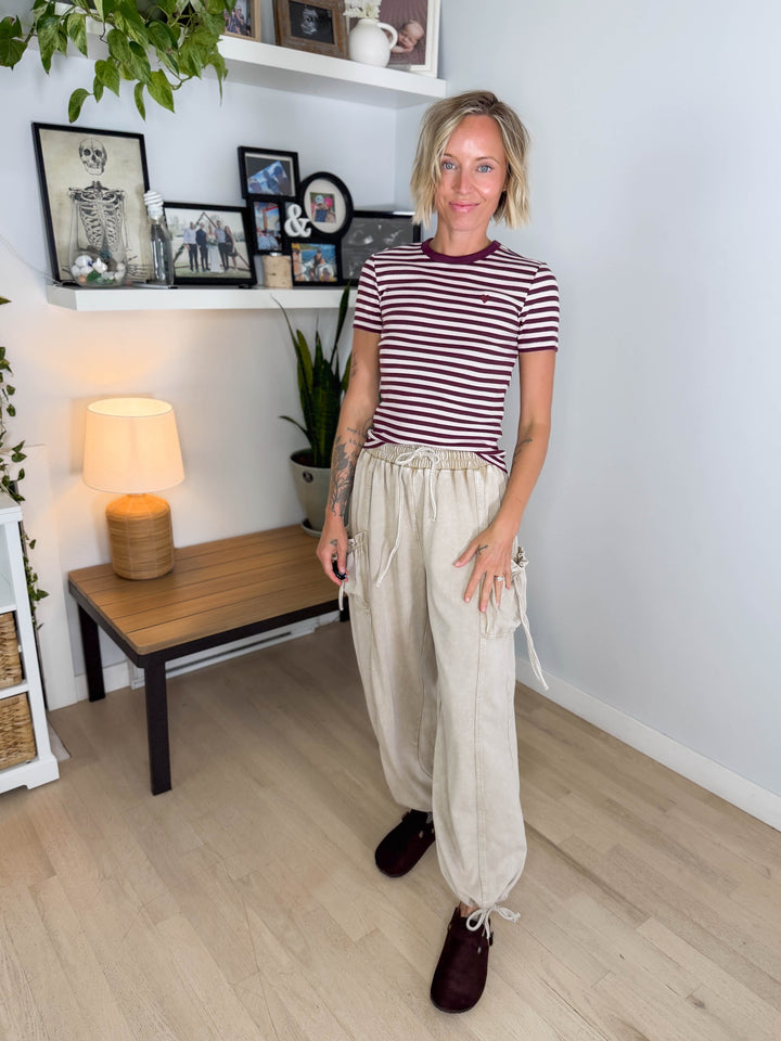 Only Val Organic Cotton Short Sleeve Top- FIG STRIPE HEART